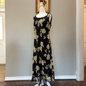 Studio I Yellow Floral Chiffon Midi Dress | Vintage Fall Style | Size 12